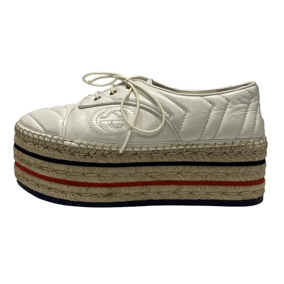 GUCCI Espadrilles Thick-soled Sneakers Flats Cream Leather Shoes 174-081025 - Picture 1 of 9